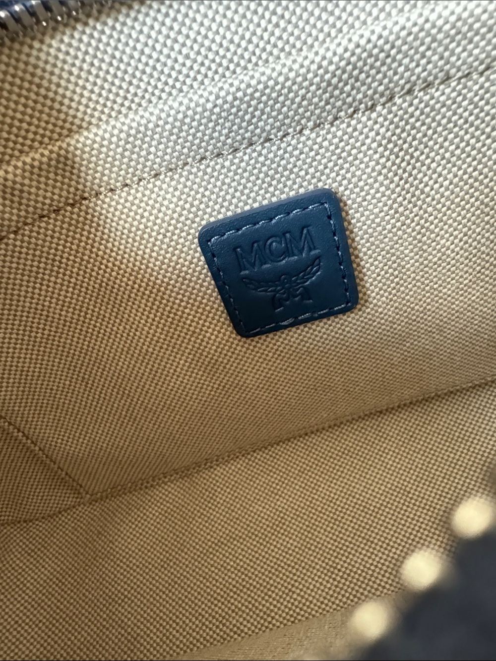 MCM Blue White Logo Jacquard Crossbody Bag - Picture 6 of 9